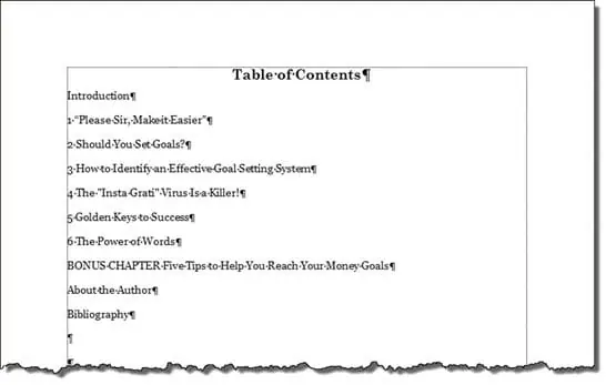 Screenshot of Word Table of Contents