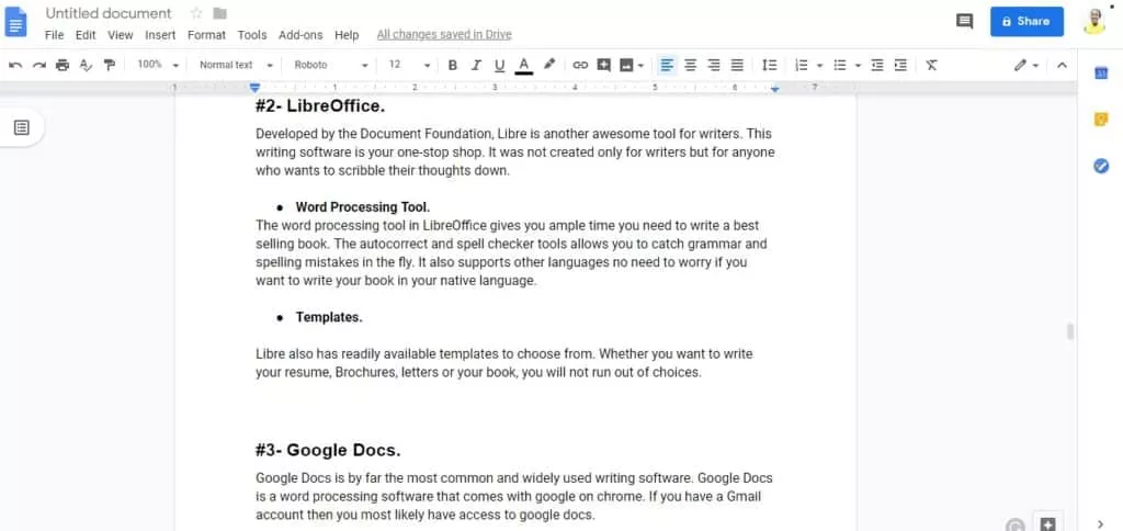 Screenshot Of Google Docs Writing Software