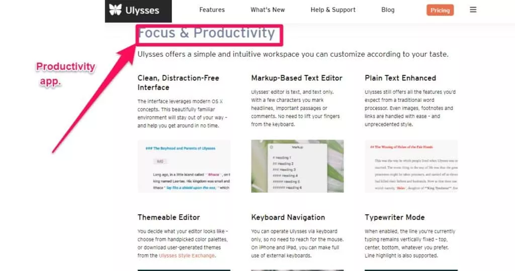 ulysses writing software focus and productivity features screenshot
