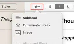 text feature menu