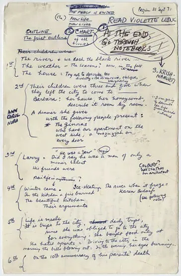 image of a handwritten outline by James Salter