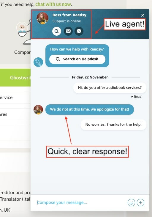 Reedsy Review: Live Chat