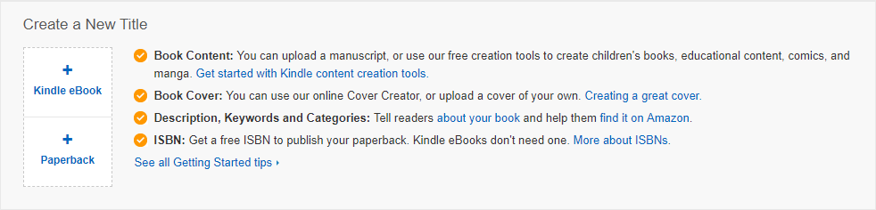 Screenshot Of How To Create A New Title On Kindle