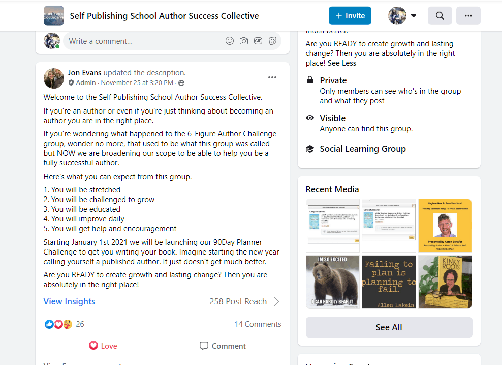 Facebook Group For Authors Screenshot