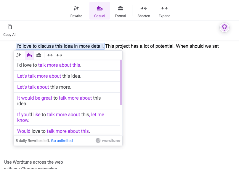 Wordtune review: casual tone suggestions