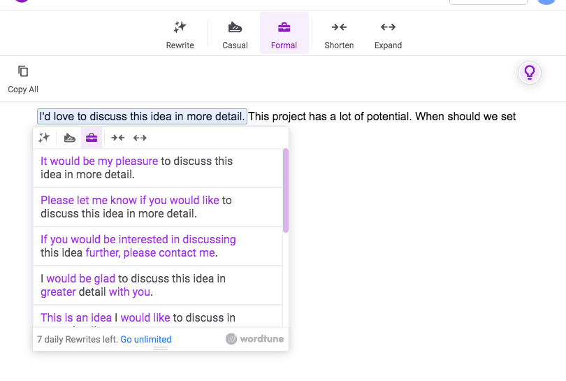 Wordtune review: formal writing suggestions