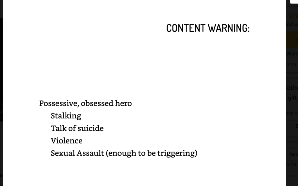 Example Of A Content Warning For A Dark Romance Novel