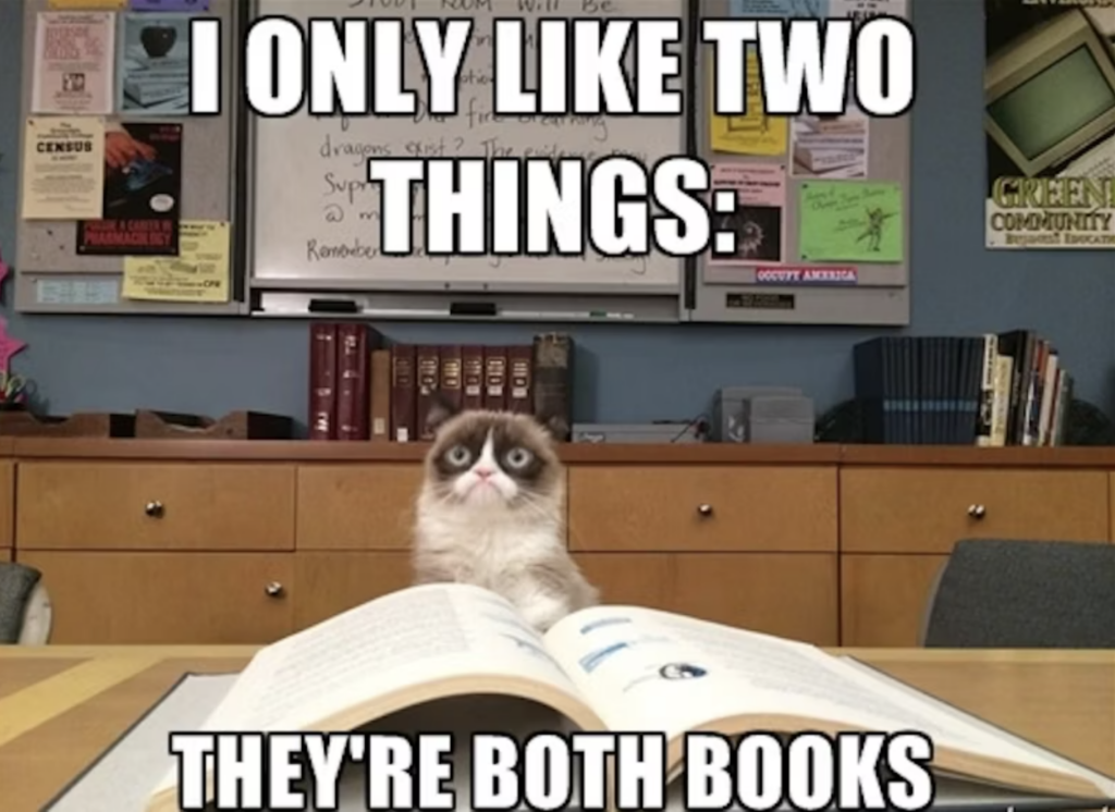 Funny Book Meme With Grumpy Cat Reading