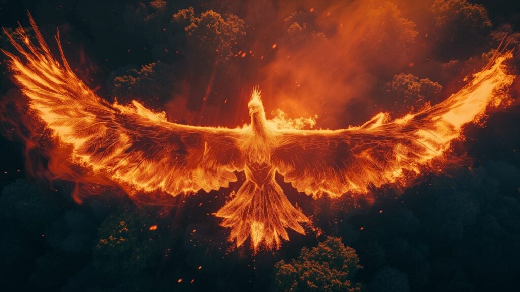 A Majestic Phoenix, A Famous Mythical Creature, Rising From Its Own Ashes