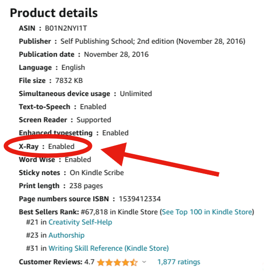 Kindle X-Ray - Product Details On Amazon Showing That Kindle X-Ray Has Been Enabled