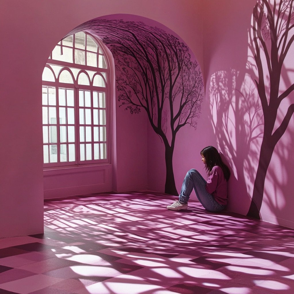 Adult Writing Prompts About Emotion, Shown By An Illustration Of A Sad Woman In A Pink Room