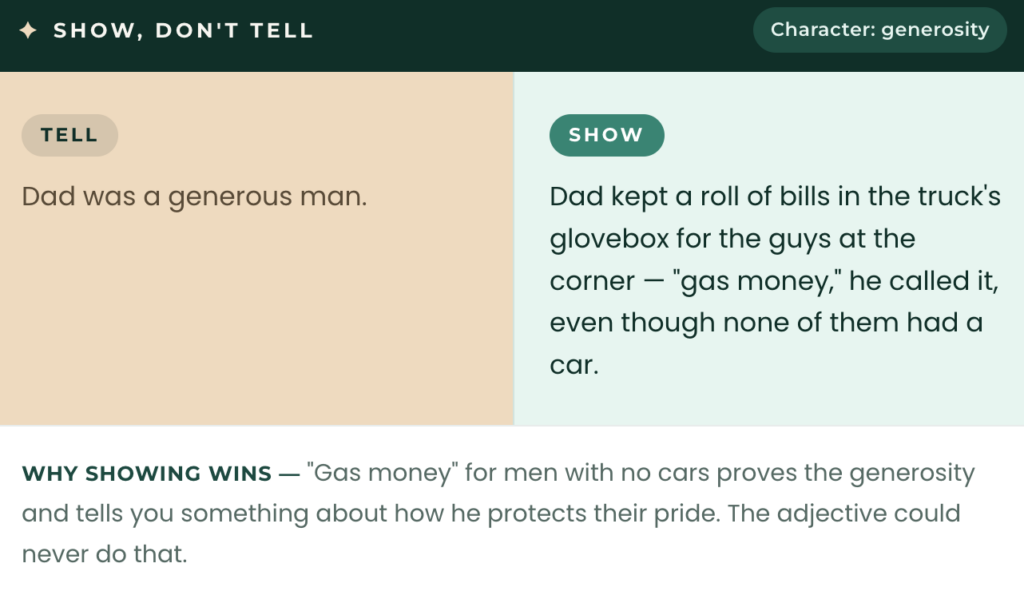 Show Don'T Tell Writing: Generosity